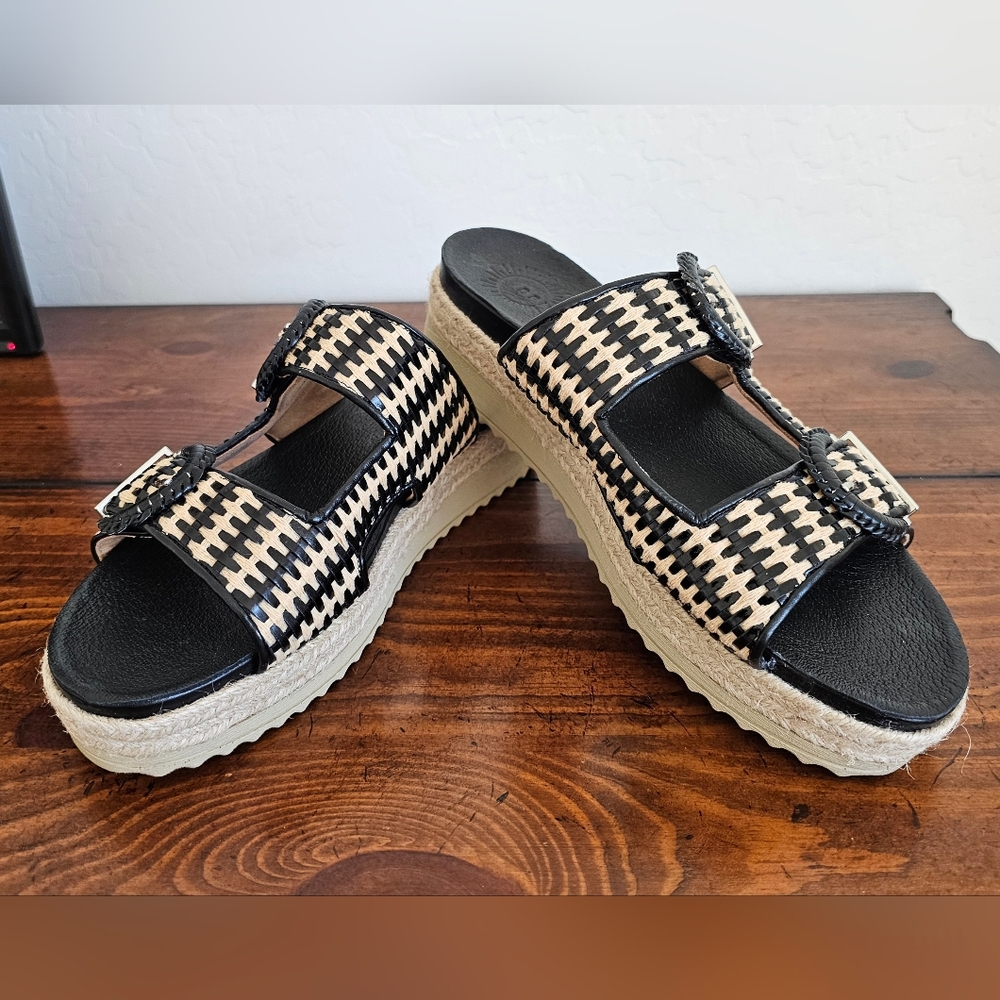 BRIOSO OrthoLite Black & Tan Platform Sandals Women's Size 9.5 NWOB - Picture 2 of 7